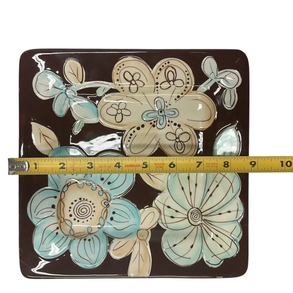 Pier 1 Imports Cassidy Set of Two‎ Floral Earthenware Square Dessert Salad Plate